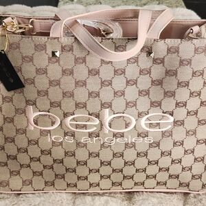 NWT Bebe Los Angeles Pink Canvas Large Tote Bag